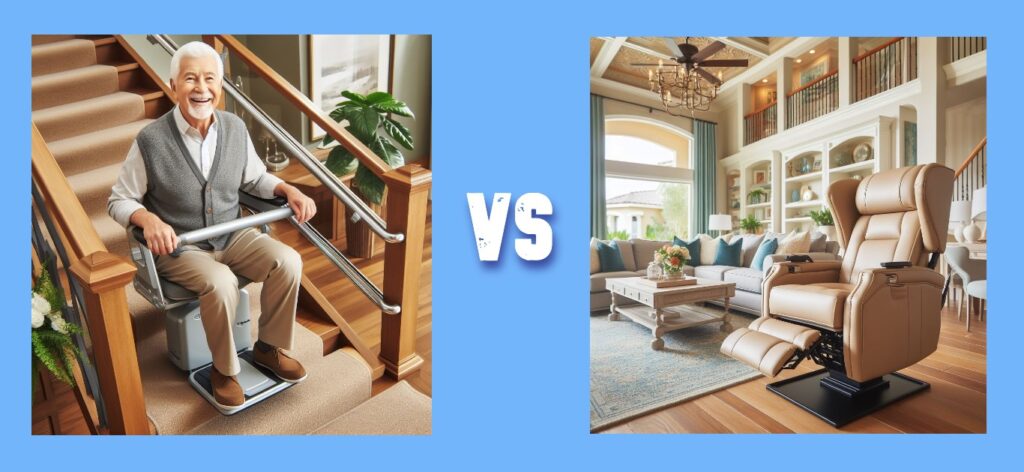 Images showing the difference between a chair lift and a stair lift